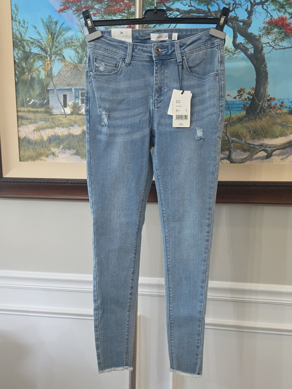 Light Wash Skinny Jeans with Raw Hem